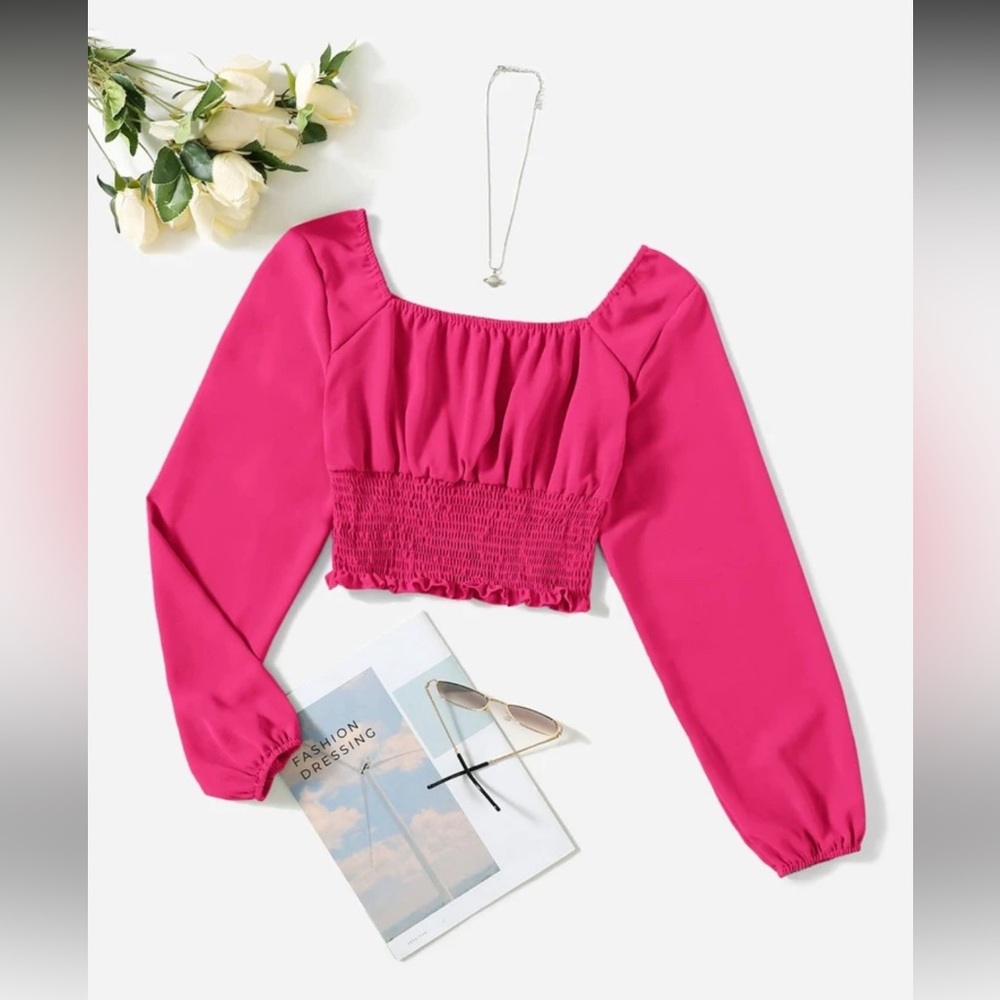 SHEIN Hot Pink Long Sleeve Blouse - M